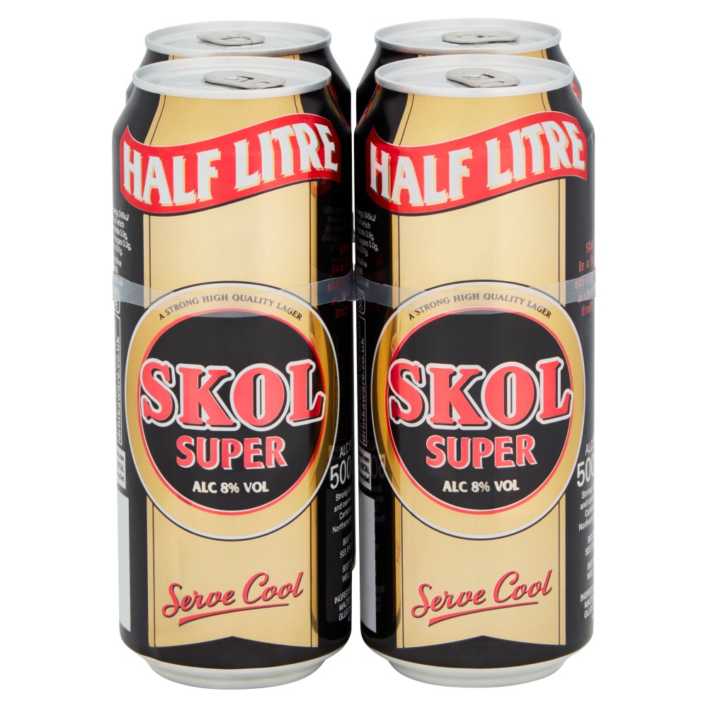 Skol Super 8% Strong Lager  Can 500ml - 4 Pack