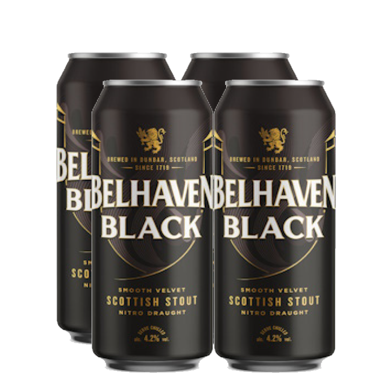 Belhaven Black Scottish Stout Nitro Draught 4.2% 440ml Can - 4 Pack